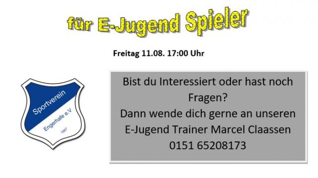 E-Jugend Schnuppertraining am 11 und 15.08.17